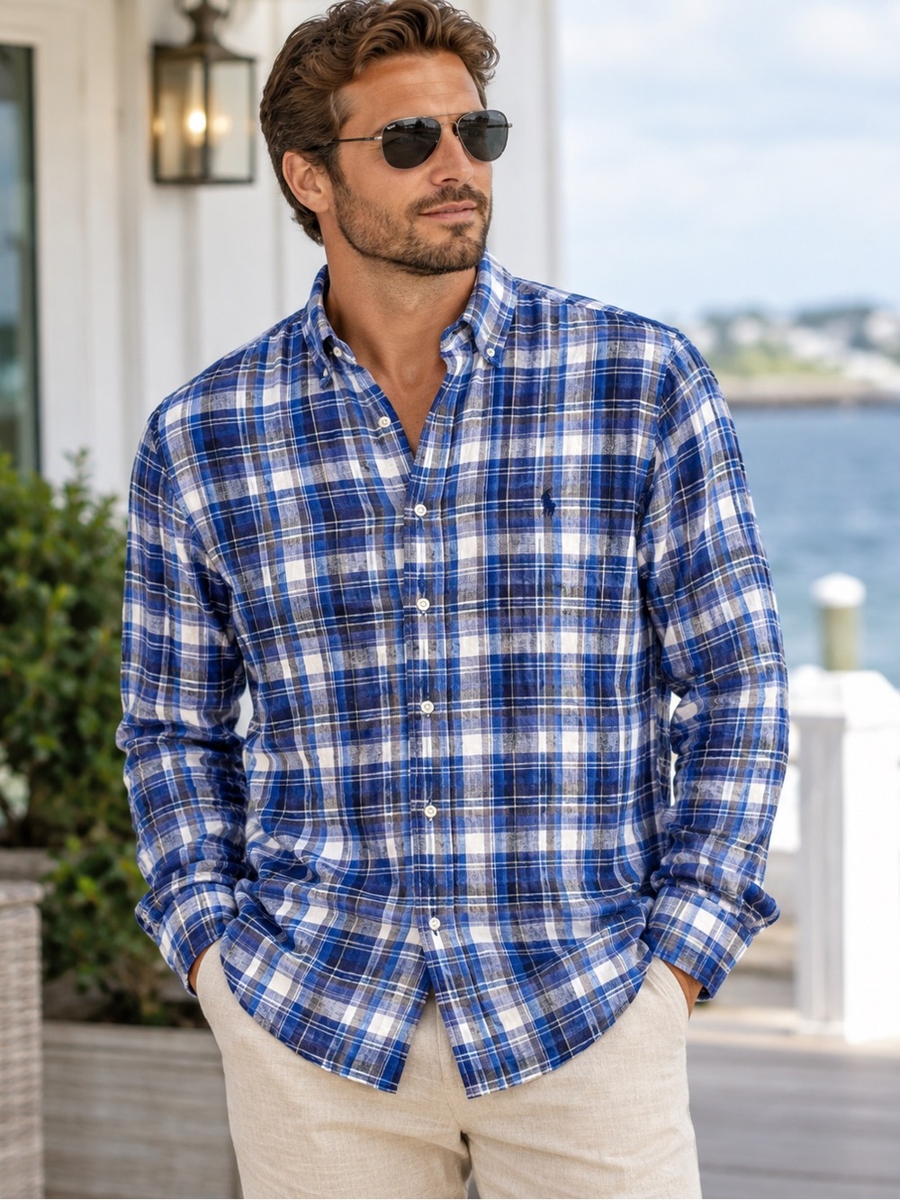 Polo by Ralph Lauren Blue & White Plaid Button-Down Shirt